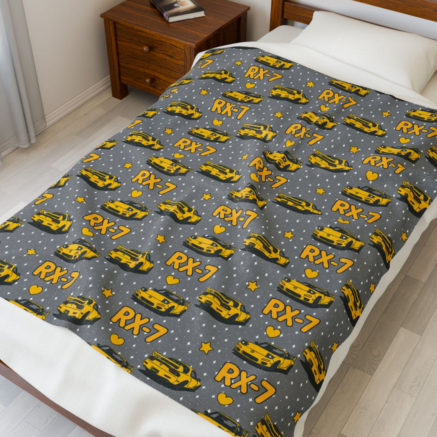 RX-7 Car Lovers Velveteen Plush Blanket | Cozy Throw for Auto Enthusiasts, Gift for Car Lovers, Unique Car Decor, Blanket with RX-7 Design